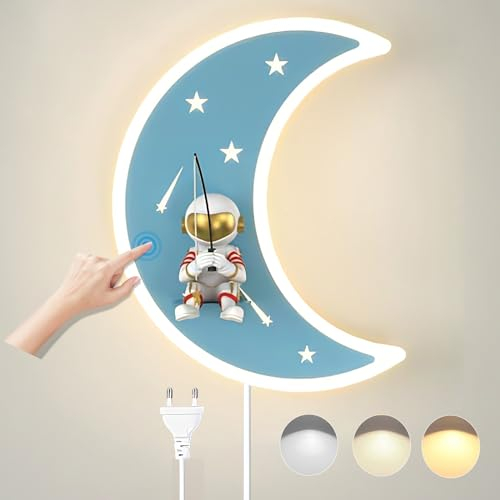KZT Innen Wandleuchte LED Dimmbar Kinderzimmer Wandlampe mit Touch Schalter und Stecker Kinder Schlafzimmer Nachttischlampe kreativ Astronaut Junge Mädchen Raumlampe Innen Wohnzimmer Wandbeleuchtung