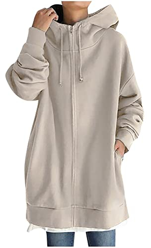 tsaChick Pullover Strickjacken Jacken Damen Lässige Outwear Jacken mit Langen Ärmeln und Kapuze Frauen Einfarbig Hoodie Reißverschluss Langarm Sweatshirts Lange Mantel Tops Mit Taschen S-5XL