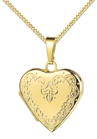 JEVELION Herz Medaillon 585 Gold Herz-Amulett für 2 Bilder zum Öffnen für Damen mit Halskette und Schmuck-Etui