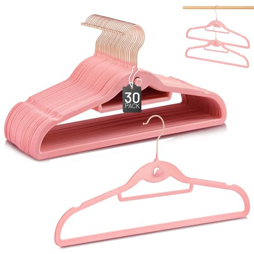 STOPKLAS - Grucce in velluto rosa, con gancio girevole a 360°, sottili, salvaspazio, resistenti, per vestiti, cappotti, abiti, pantaloni, confezione da 30 pezzi, colore: rosa
