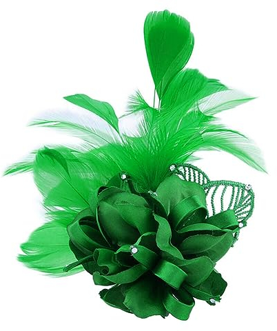 iSpchen Federbrosche Brosche Brautschmuck Broschennadel Sicherheitsnadel Damen Mädchen Kostüm Zubehör Bouquet Corsage Handgelenk Blume Hochzeit Anstecknadel für Schals Tücher Retro Grün