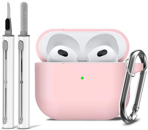 Inesore Compatible with Airpods 3rd Cases Cover, Silicone Protective Case for Apple AirPods 3rd Generation with Keychain and Cleaner Pen, for Women Men (Pink)