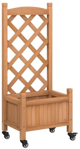 vidaXL Fioriera con Traliccio e Ruote Marrone Legno Massello di Abete