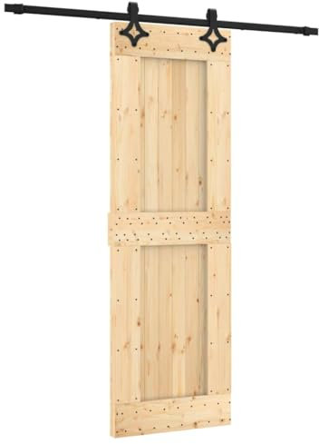 vidaXL Porta Scorrevole con Set Hardware 70x210 cm Legno Massello Pino, porta per granaio, porta, porta per fienile in legno, porta per fienile