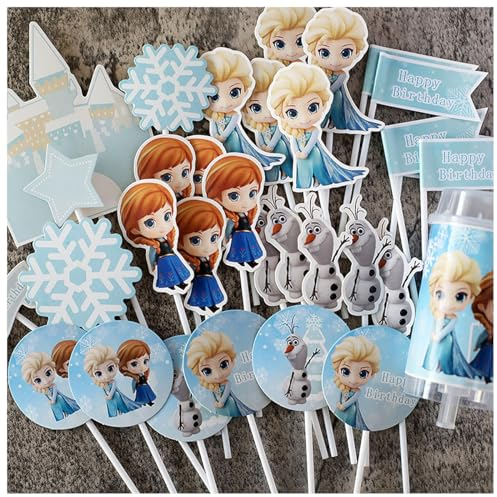 Cute Mini Frozen-44 pcs, Cartoon Cake Toppers,Snowflakes, Castle Cake decoration, Children's Birthday Party