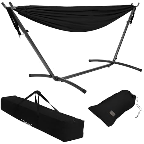 ML-Design Hamaca Doble con Estructura de Acero Negro Espacio para 2 Personas Silla Colgante XXL con Soporte y Bolsa de Transporte Incluida Balancín de Interior y Exterior Adecuado para el Jardín