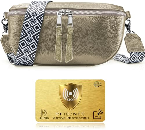 88-FLEX Umhängetasche Damen Echtes Leder Bauchtasche Cross Body Bag Handtasche Schultertasche… (Beige – Modell „London“)
