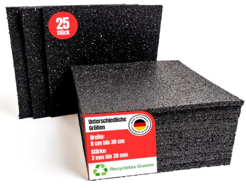 25 Stück Terrassenpads Gummiunterlage Bautenschutzmatte | 4 mm 200 x 200 mm | Größe auswählen