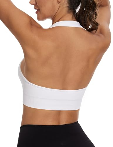 Demegimi Sport BH Damen Neckholder Damen Rückenfrei Sport Bra Gepolstert Bustier Ohne Bügel Fitness Sport Top Yoga Lauf BH