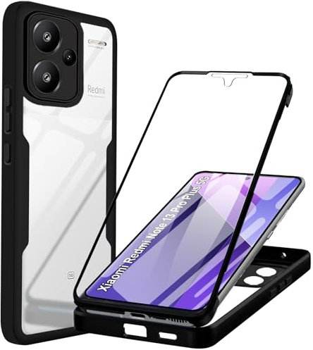 Funda para Xiaomi Redmi Note 13 Pro Plus 5G, Transparente 360° Protección Funda con Protector de Pantalla Integrado Antigolpes Silicona Carcasa para Xiaomi Redmi Note 13 Pro Plus 5G, Negro