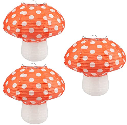 Zfseyuh 3 Stück Pilzförmige Papierlaternen Mushroom Papierlampion Fliegenpilz Deko Reispapier Lampenschirm für Eucalyptus, Wald Jungle Thema, Garten, Hochzeit