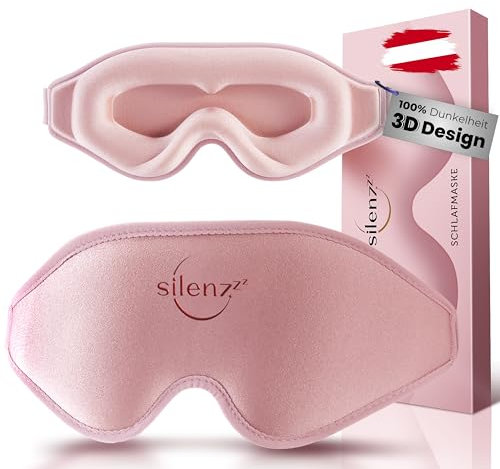 SILENZZZ® Premium Schlafmaske - 3D Augenmaske für Frauen & Herren - Schlafbrille bequem gepolstert für absolute Dunkelheit - Sleep-Mask, Schlaf-Maske rosa