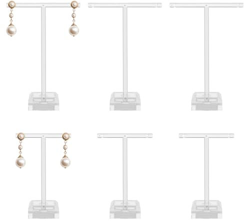 Jeffdad Espositore trasparente per orecchini, in acrilico, 6 pezzi, con barra a T, organizer per gioielli, per collane, bracciali, orecchini, oggetti di scena (trasparente)