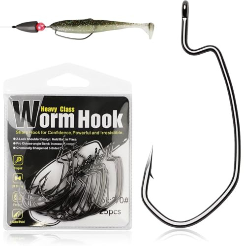 Dovesun EWG Offset Wurm Jig Haken Texas Rig Haken Wurmhaken für Bassangeln Angelhaken EWG Haken für Süßwasser Salzwasser Größe 5/0 * 50 Stück