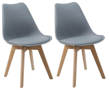 SVITA MATS 2er Set Esszimmerstühle Küchenstühle Holz Lehne Kunstleder Grau