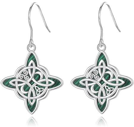 AEONSLOVE Keltische Ohrringe Damen Silber 925 Hexenknoten Ohrringe Frauen mit Malachit Hexe Keltischer Knoten Schmuck Damen Hexen Knoten Design