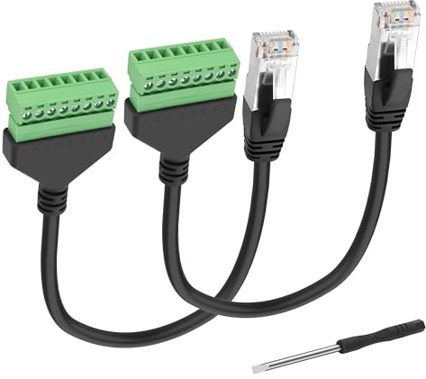 XMSJSIY RJ45 Schraub Terminal Adapter Ethernet Extender Netzwerkverbinder RJ45 8P8C Stecker auf 8Pin lötloses Terminal Breakout Board Kabel für CCTV Cat5/6/7-2PCS