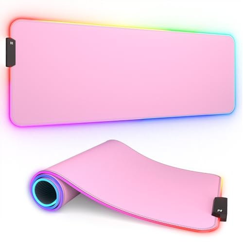 ITNRSIIET RGB Gaming Mouse Pad, Full Desk XL Extended Large Gaming Mousepad, 12 Lighting Modes 30% Thicker Big LED Desk Mat for Gamers,Pink