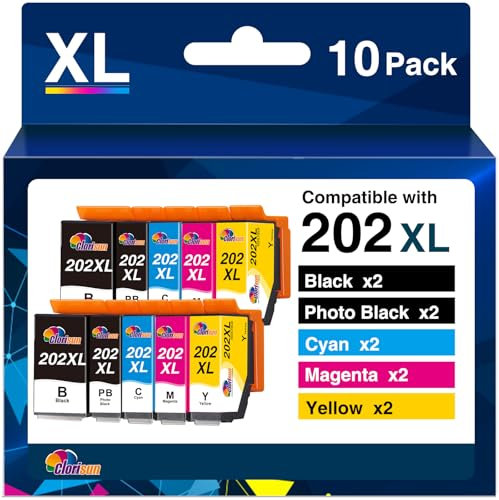 Clorisun 202XL Druckerpatronen für Epson 202 XL Multipack Kompatibel mit Epson Expression Premium XP-6000 XP-6005 XP-6100 XP-6105 XP6000 XP6005 XP6100 XP6105 (10er-Pack)