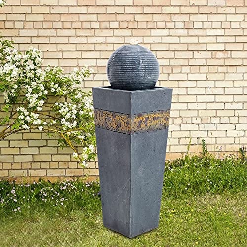 Warmiehomy Electric Water Fountain, Decorate Water Feature Waterfall Fountain with LED Lights Stone Effect Freestanding for Garden, Patio, Countryard, 80cm Water Features, Dark Blue, Sphere