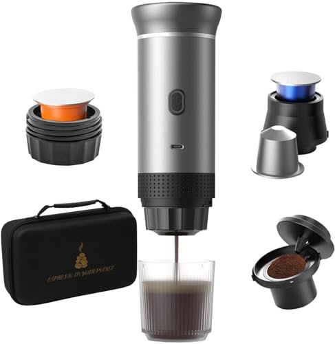 Jenmayt Tragbare Espressomaschine 15 Bar – USB-Wiederaufladbare Kaffeemaschine Kompatibel mit Nespresso Kapseln & Gemahlenem Kaffee, Schnelles Aufheizen für Camping, Reisen, Büro