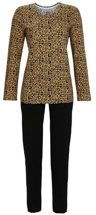 Ringella Damen Pyjama – 100% Baumwolle Single Jersey, Langarm, Rundhalsausschnitt, Lange Hose mit elastischem Bund, weich und hautfreundlich, moderner Animalprint/Leopard