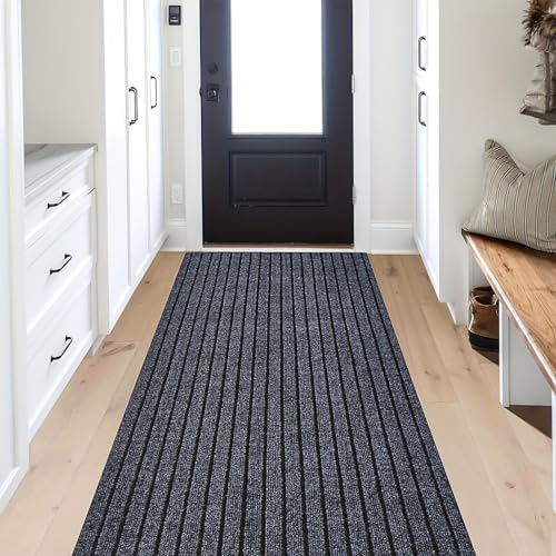 Jyswx Läufer Teppich Waschbar – rutschfeste Gummirückseite, Schmutzfangmatte für Flur, Küche, Eingang & Waschküche – Ideal für stark frequentierte Bereiche, Grau, 50 x 200 cm