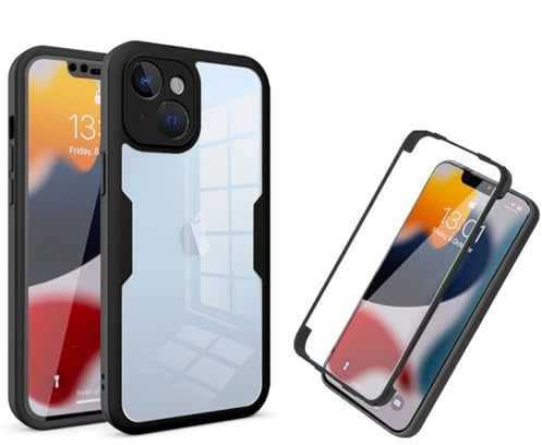 JYNCHDZ for iPhone 14 Case Built-in Screen Protector Shockproof TPU Bumper Clear Hard PC Shell 360 Full Body Protection Slim Fit Transparent Rubber Case for iPhone 14, Black