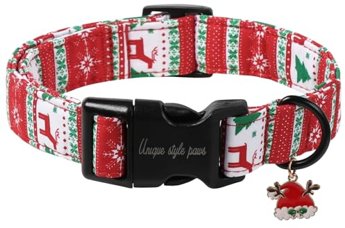 Unique style paws Gestreiftes Weihnachts Hundehalsband mit Santa Hut Charm – Verstellbares Festliches Halsband in Rot/Weiß/Grün für Hunde