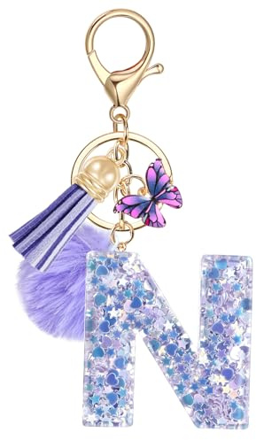 JSRQT Personnalisée Lettres Keychain Violet Pendentif Papillon