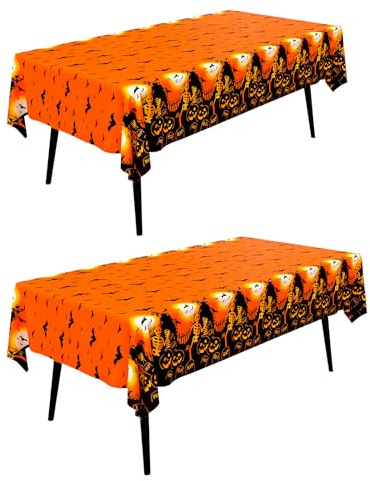 2 Stück Halloween Tischdecke Set, 100x200 cm, Gruseliger Kürbis Motiv, Wasserdicht, Für Party & Wohnzimmer Dekor