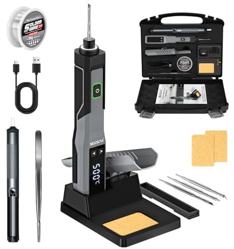Saldatore a Stagno a Batteria Saldatore Ricaricabile 200-500°C LED Display | 14-in-1 , Riscaldamento in 5s Spegnimento Automatico, Utensile da Saldatura Portatile USB per Riparazioni di Precisione