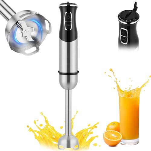 AXFEE Batidora de Mano, 1000W Batidora de Inmersión Eléctrica(Negro) | Batidora de Mano de 304 Acero Inoxidable, Brazo Extra Largo, Procesador de Alimentos, Para Papillas, Sopas, Purés y Batidos