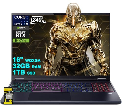 acer Predator Helios Neo 16S AI Gaming Laptop 16 2560x1600 OLED 240Hz (100% DCI-P3) Intel 24-core Ultra 9 275HX 32GB RAM 1TB SSD GeForce RTX 5070 Ti DLSS4 (Up to 992 AI Tops) Win11 ICP Hub w/Copilot
