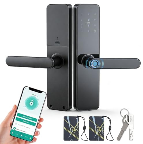 6-in-1 Smart Türschloss mit Fingerabdruck, App & Code – Elektronisches Türschloss für Holztüren, Bluetooth, Fernzugriff mit temporären Passwörtern, einfache DIY-Montage, kompatibel mit Tuya Smart Life