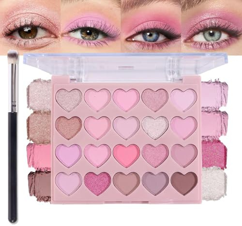 VelvetGlow Nude Pink Eyeshadow Palett, Matt och Schimmer, högpigmenterad 20 färger brun lila ögonskugga primer för ögonmakeup, koreanskt pulver ögonskuggspalett, 02#