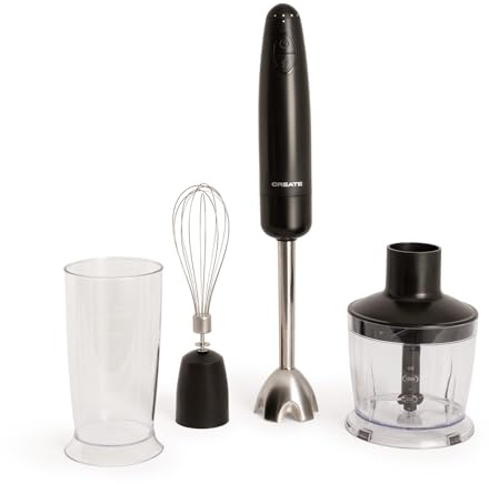 CREATE/FULLMIX RETRO/Batidora de mano negro/Bate, mezcla y monta, 6 velocidades, vaso medidor 600ml, libre de BPA, vaso para triturar 500 ml, 1000W