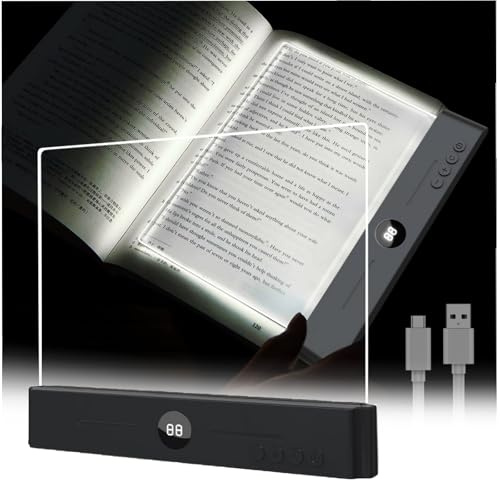 Leselampe Buch, Buchlampe LED Dimmbar mit 3 Lichtfarben und Timer | Smart Panel Reading Book Light, Augenschutz Leselicht, USB-C Tragbare Flaches Buchlicht zum Lesen im Bett bei Nacht, Schwarz
