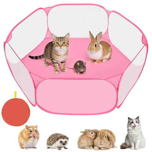 Aomig Parc pour Petits Animaux, Enclos Pliable Tente Fermeture Éclair-Rose | Cage Portable Respirante Transparente, Enclos d'exercice pour Cochons d'Inde, Guinea Pig, Hamsters, Lapins, Chiot