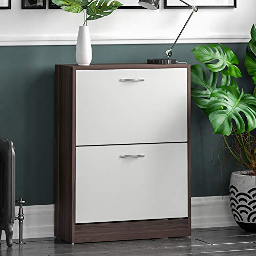 Vida Designs Zapatero con 2 cajones, Organizador de Zapatos, Mueble de Madera para Pasillo, Color Nogal y Blanco