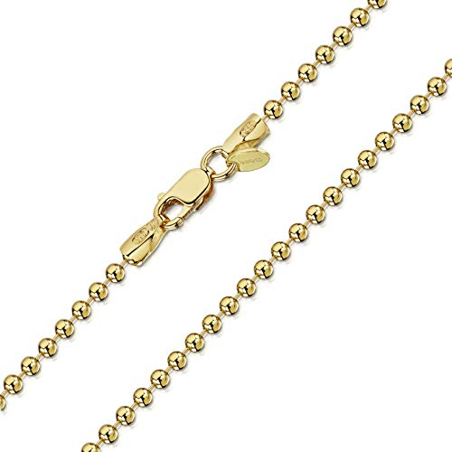Amberta 925 Sterlingsilber Vergoldet 18K Damen-Halskette - Kugelkette - 2 mm Breite - Verschiedene Längen: 40 45 50 55 60 70 cm (70cm)