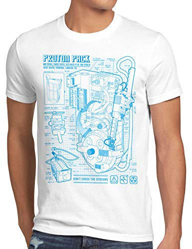 style3 Geisterjäger Protonenstrahler Blaupause Herren T-Shirt Proton Pack, Größe:M, Farbe:Weiß