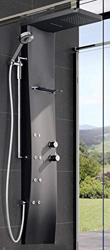 Colonna Doccia Novellini Dress S Idromassaggio Verticale Dorsale Attrezzata Miscelatore Termostatico Colore Nero Ripiano Doccetta Cascata Soffione Installabile Parete Misura 28x55xH158 cm