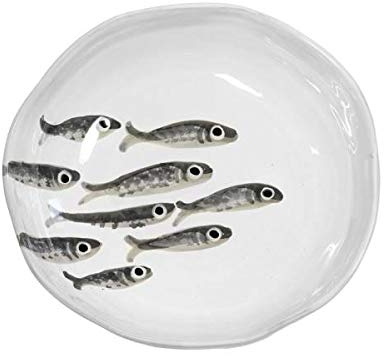 Suppenteller Marina Sardine Fische D. 22cm weiß schwarz grau Virginia Casa