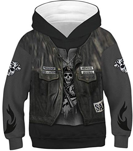 Ocean Plus Jungen Kapuzenpullover Bunt Teens Hoodie Kinder Langarm Pulli mit Kapuzen Sweatshirt Unisex Pullover (L (Körpergröße: 145-150cm), Schwarze Jacke)