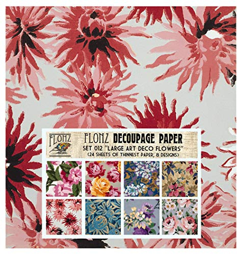 Decoupage Paper Pack (24 Sheets 6x6) Large Flowers Art Deco FLONZ Vintage Styled Paper for Decoupage and Craft