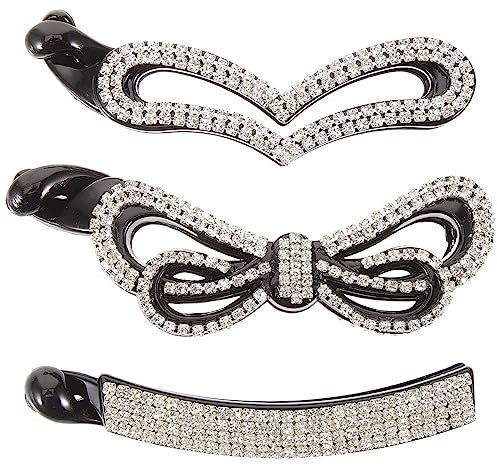 Beaupretty banana clip capelli, cristallo capelli artiglio strass capelli artiglio clip coda di cavallo titolare chiusura per capelli, 3 pezzi