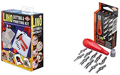 Essdee Lino Cutting & Printing Kit (23 Pieces) & 10 Lino Cutters and Handle Set (Lino Cutters Styles 1 to 10)