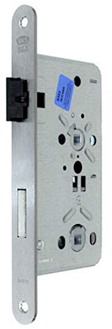 BKS Badezimmer Türschloss mit Vierkant, mit Flüsterfalle Kl.III BAD 55/78/8 mit Edelstahl Stulp 24 x 235mm abgerundet, DIN Links incl. SN-TEC® Montageset