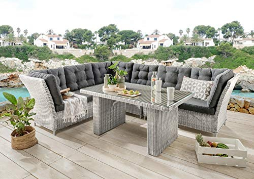 Beauty.Scouts Outdoor Collar Edition DEST Deluxe Dininglounge Ray Vintage weiß, 2er-Set, Polster anthrazit, großes Loungesofa, Tisch, Garten, Gartenmöbelset, Balkonmöbelset, Balkon